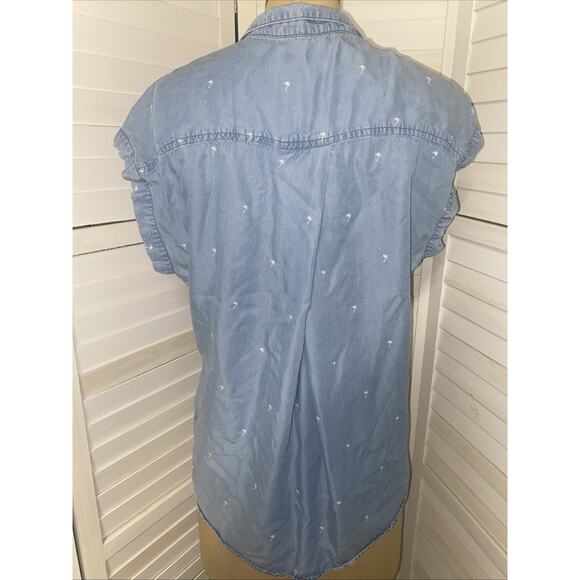 Jachs Girlfriend Chambray Blue Palm Tree Print Button Up Shirt Womens Size Large - Picture 5 of 11